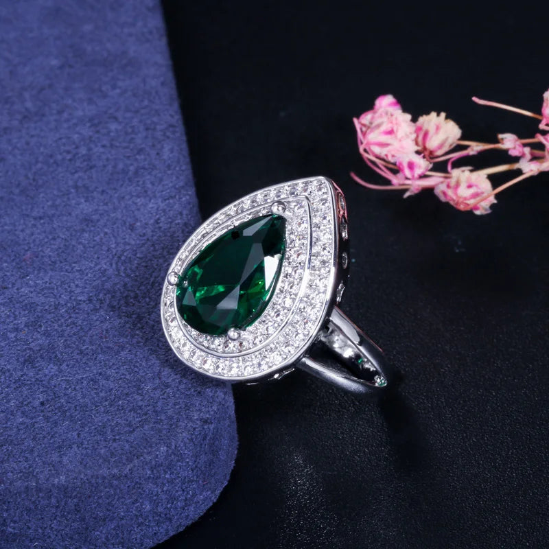 Green Crystal Teardrop Ring – Women’s Jewelry