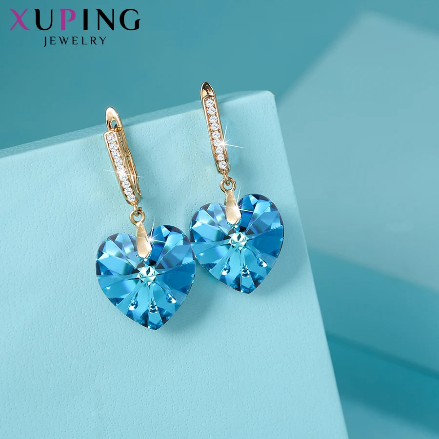 Romantic Heart Crystal Drop Earrings – Elegant Gift for Mother’s Day