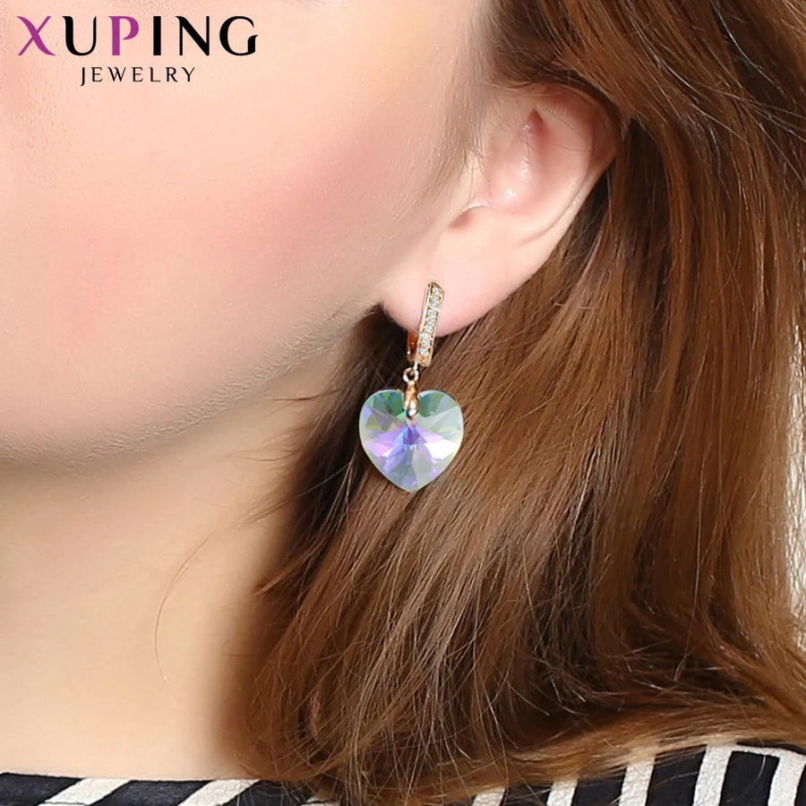 Romantic Heart Crystal Drop Earrings – Elegant Gift for Mother’s Day