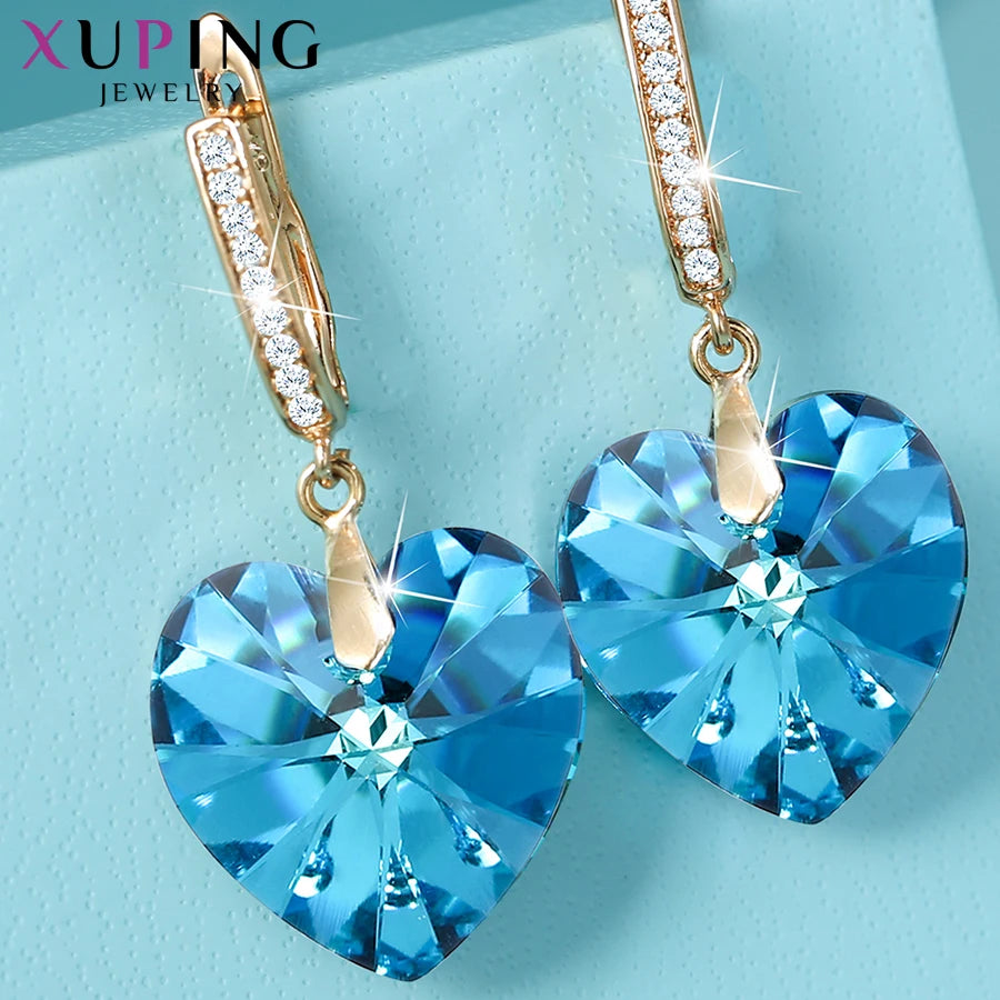 Romantic Heart Crystal Drop Earrings – Elegant Gift for Mother’s Day