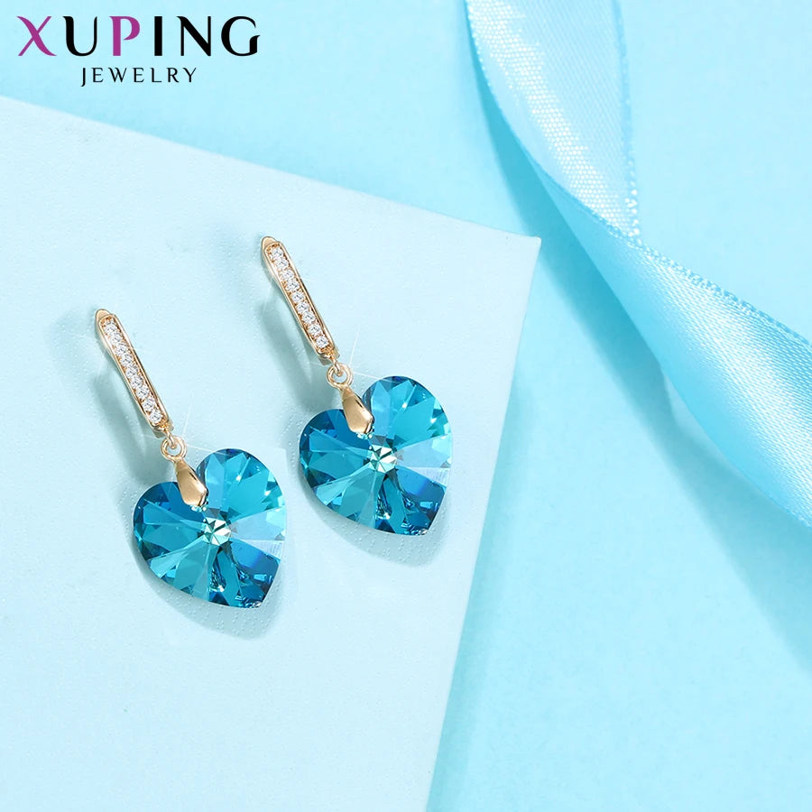 Romantic Heart Crystal Drop Earrings – Elegant Gift for Mother’s Day