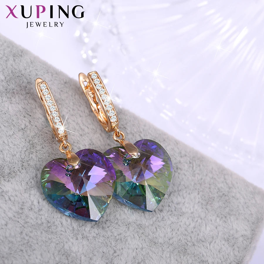 Romantic Heart Crystal Drop Earrings – Elegant Gift for Mother’s Day