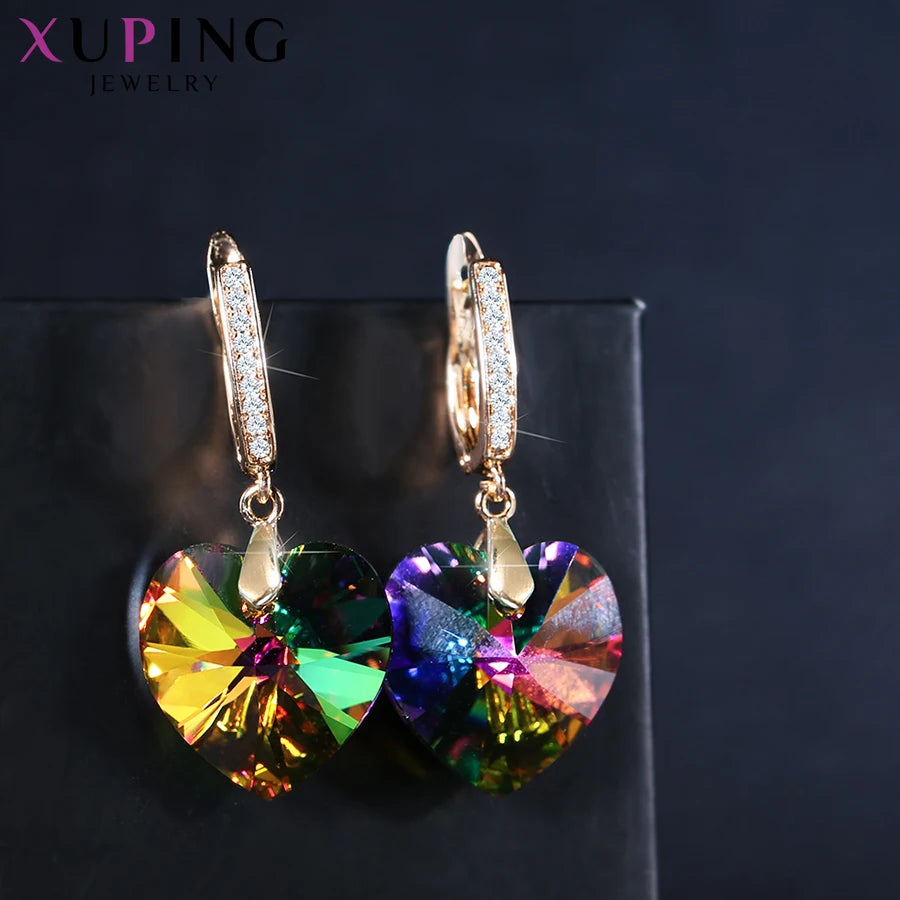 Romantic Heart Crystal Drop Earrings – Elegant Gift for Mother’s Day