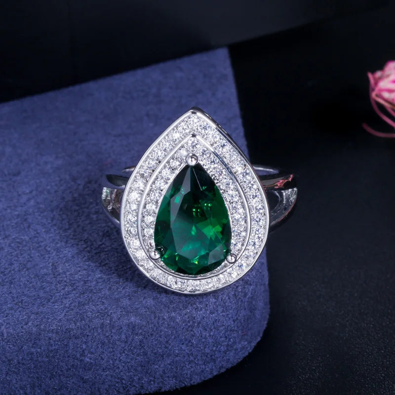 Green Crystal Teardrop Ring – Women’s Jewelry