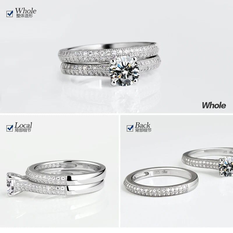 Vintage Halo 925 Sterling Silver Ring Set – Women’s Jewelry