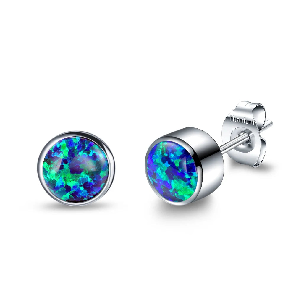 G23 Titanium Tiny Stud Earrings – Opal & CZ