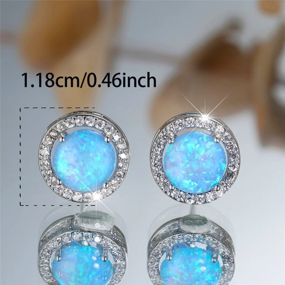 Crystal Opal Round Stud Earrings – Silver