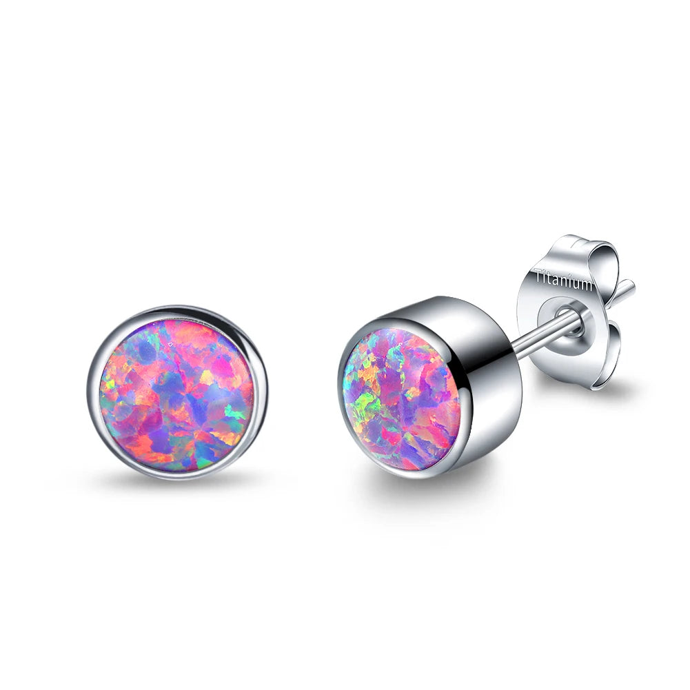 G23 Titanium Tiny Stud Earrings – Opal & CZ