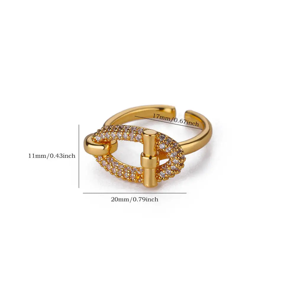 Gold Oval Hollow Zircon Open Ring – Women’s Jewelry