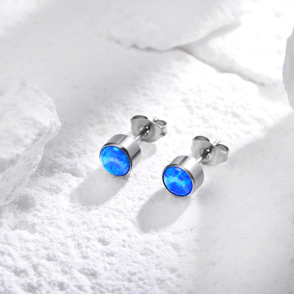 G23 Titanium Tiny Stud Earrings – Opal & CZ