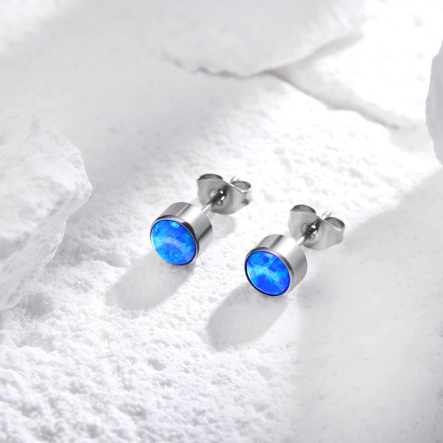 G23 Titanium Tiny Stud Earrings – Opal & CZ