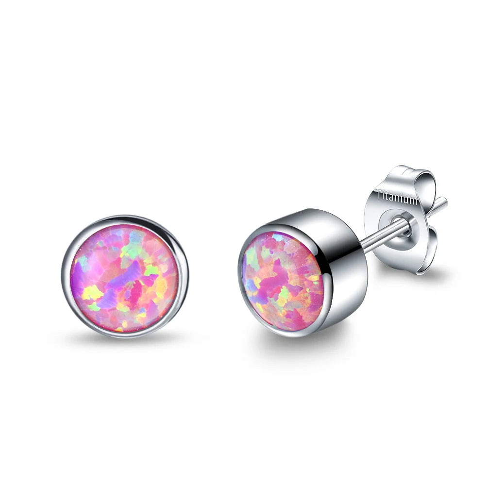 G23 Titanium Tiny Stud Earrings – Opal & CZ