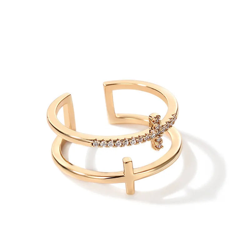 Double Layer Cross Open Ring – Adjustable Women’s Jewelry