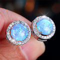 Crystal Opal Round Stud Earrings – Silver