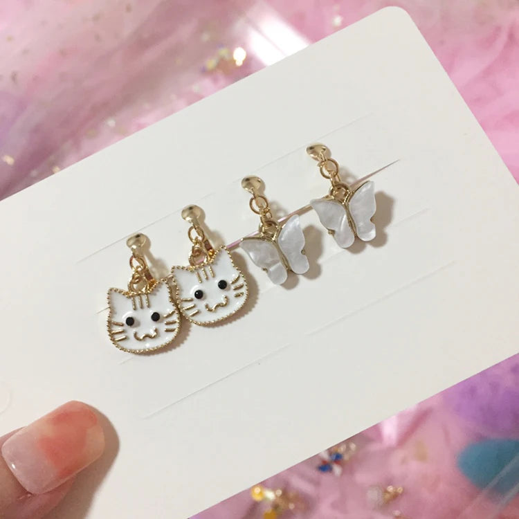 Adorable Cat & Butterfly Earrings Set for Girls