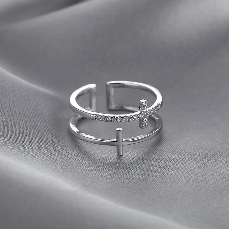 Double Layer Cross Open Ring – Adjustable Women’s Jewelry