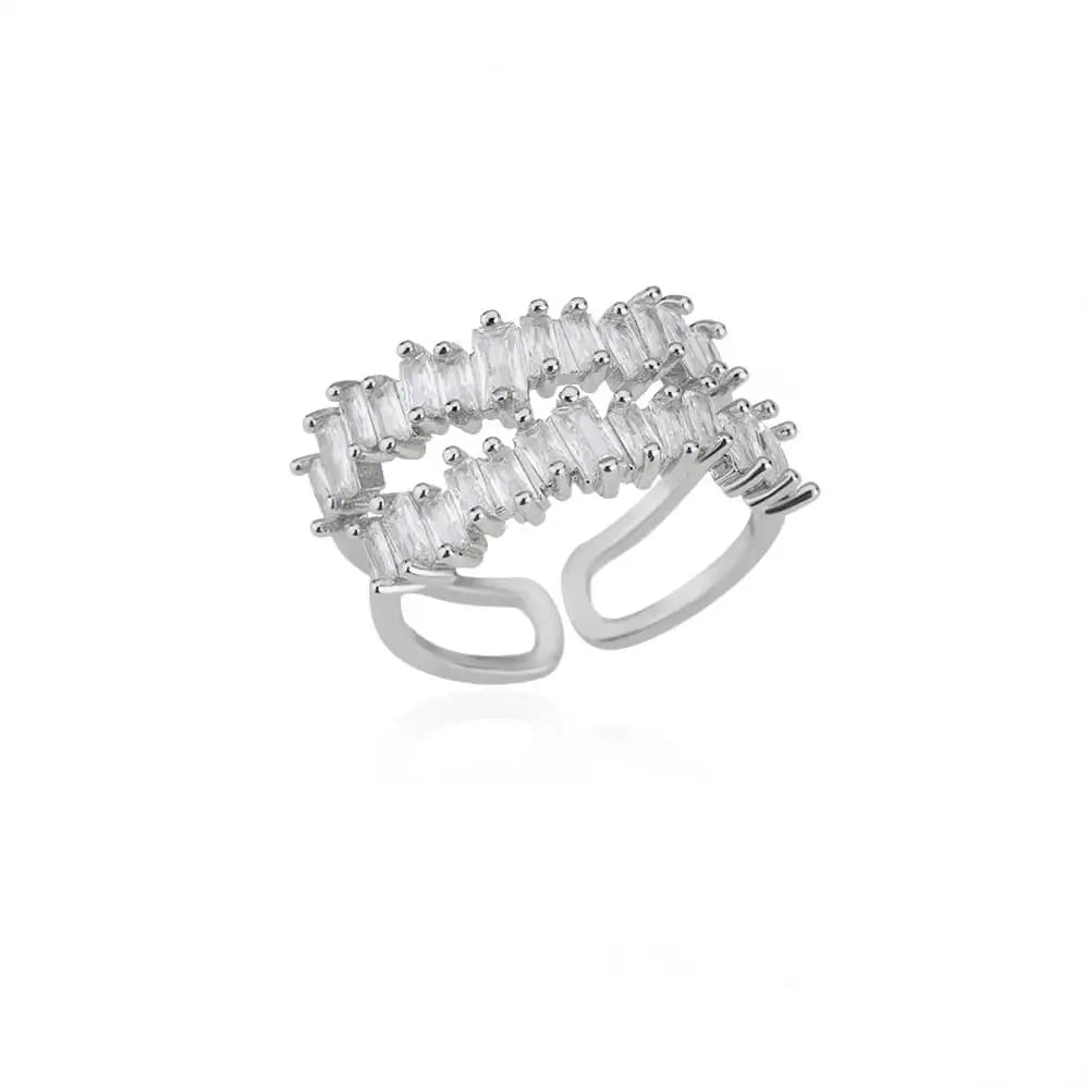Double Layer Zircon Adjustable Ring – Gold Plated Jewelry