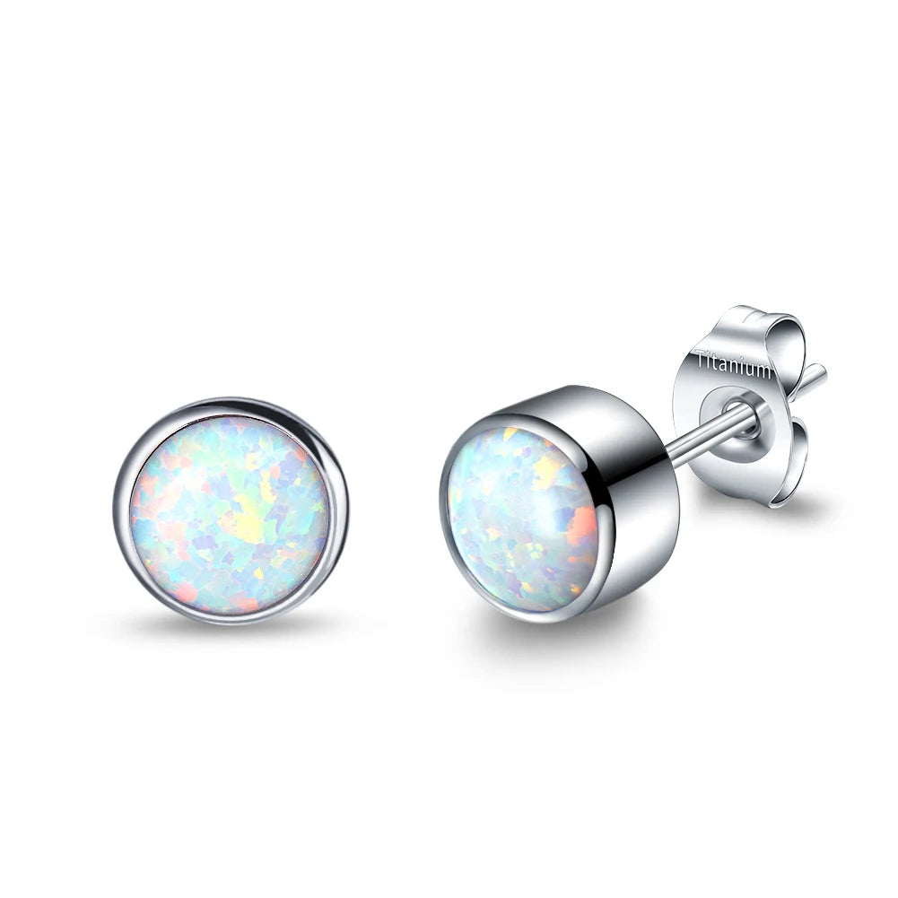 G23 Titanium Tiny Stud Earrings – Opal & CZ