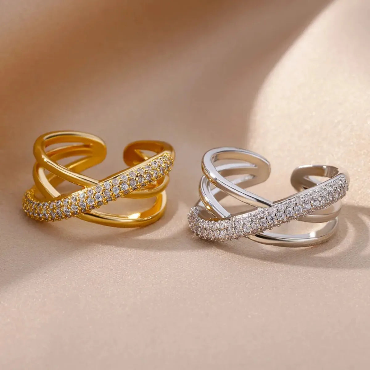 Gold Double Cross Zircon Ring – Women’s Luxury Jewelry