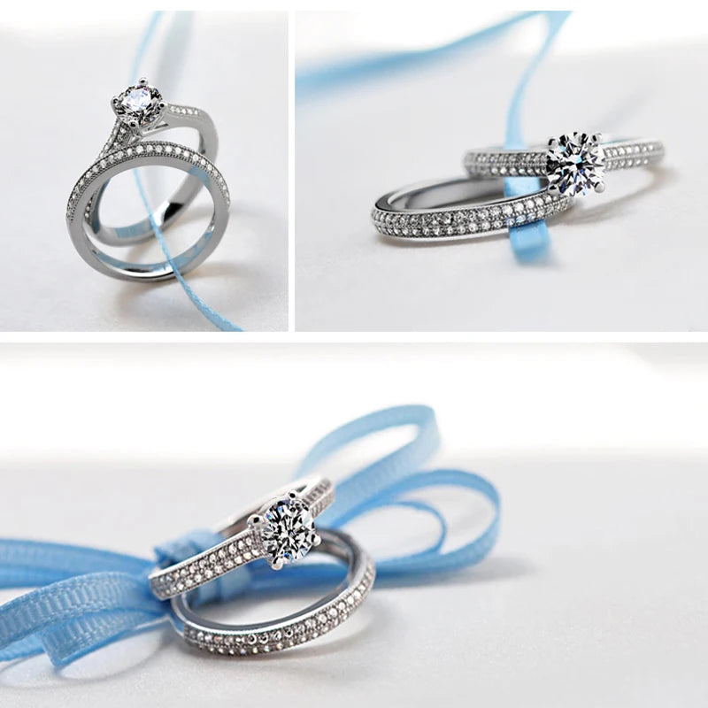 Vintage Halo 925 Sterling Silver Ring Set – Women’s Jewelry