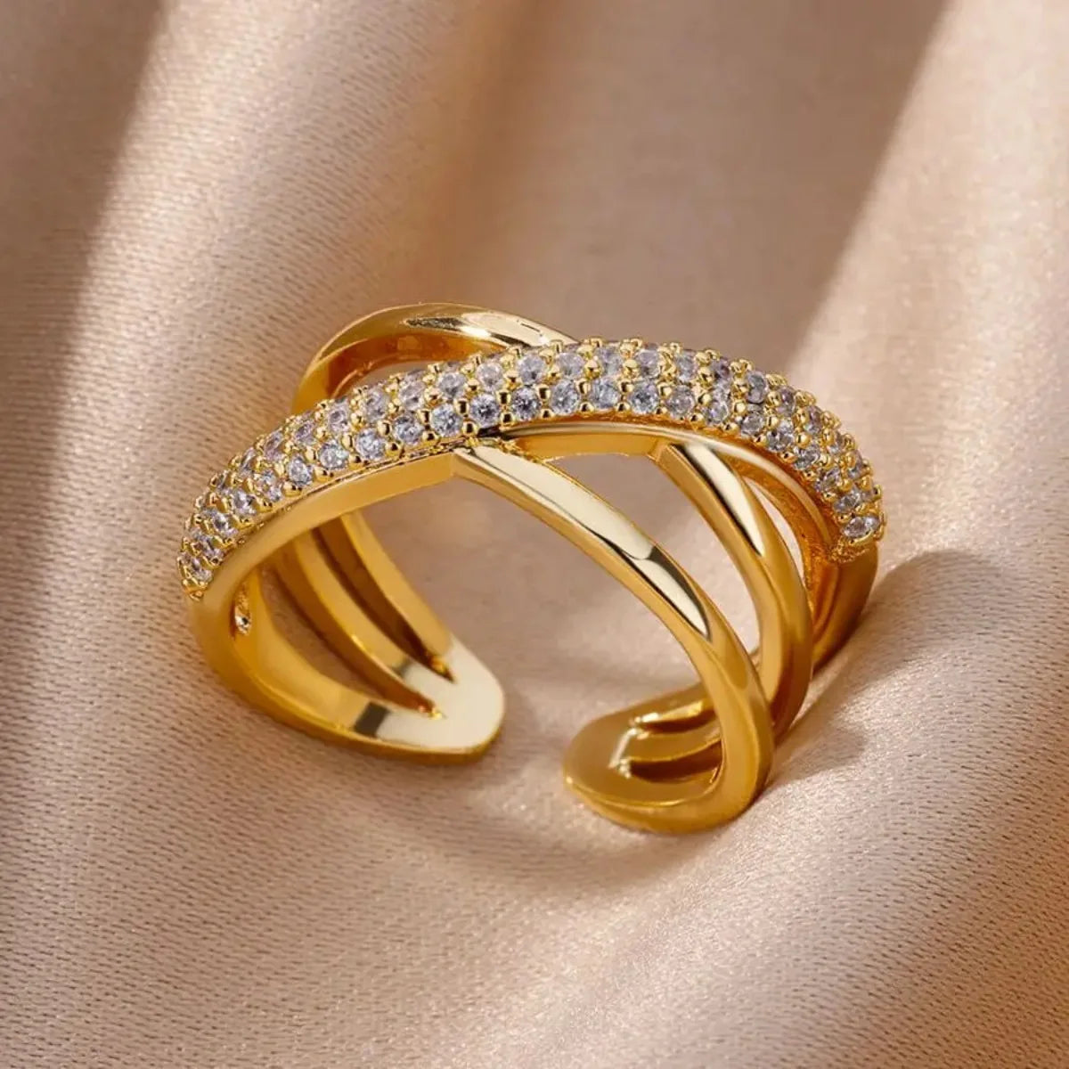 Gold Double Cross Zircon Ring – Women’s Luxury Jewelry