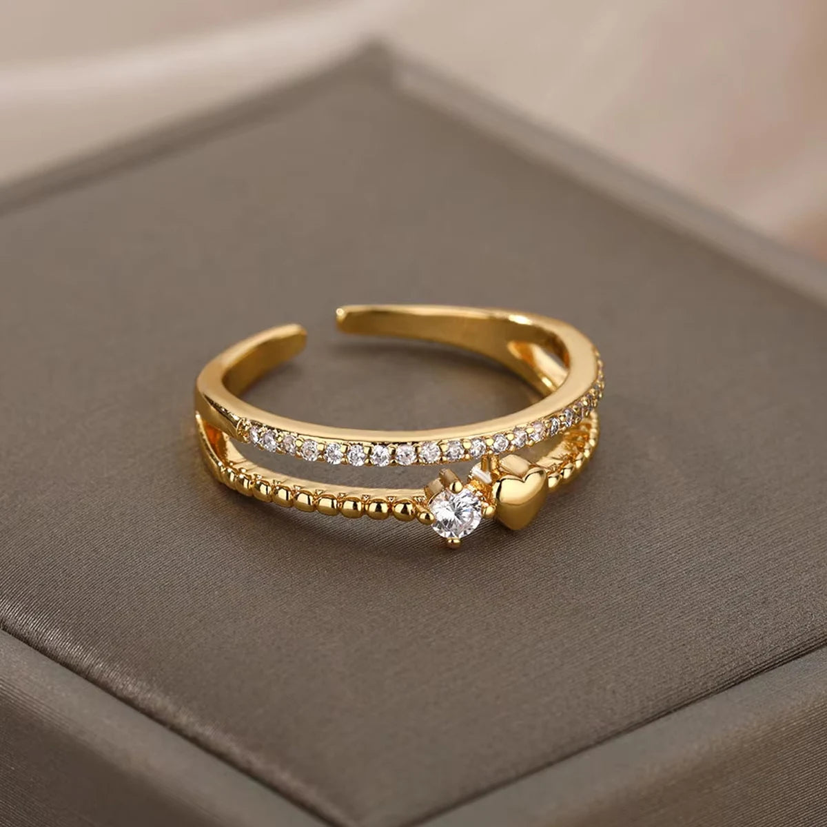 Gold Double Heart Ring – Women’s Romantic Jewelry