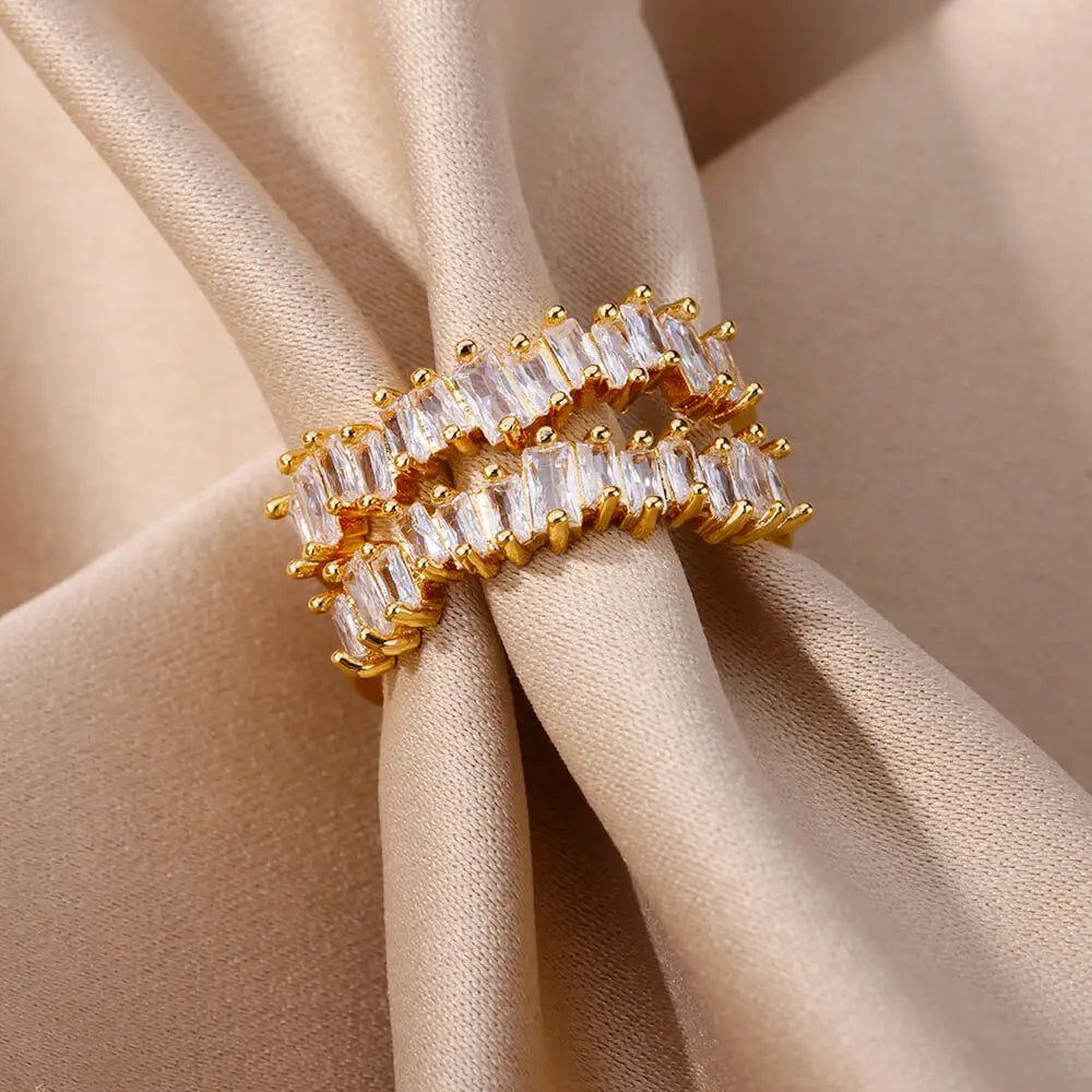 Double Layer Zircon Adjustable Ring – Gold Plated Jewelry