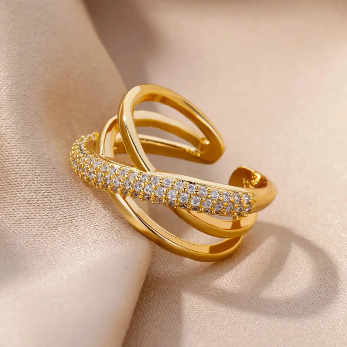 Gold Double Cross Zircon Ring – Women’s Luxury Jewelry