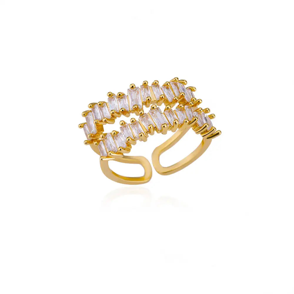 Double Layer Zircon Adjustable Ring – Gold Plated Jewelry