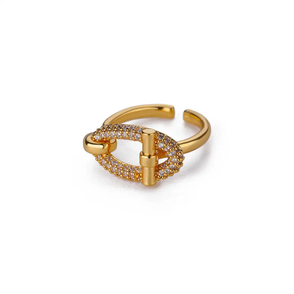 Gold Oval Hollow Zircon Open Ring – Women’s Jewelry