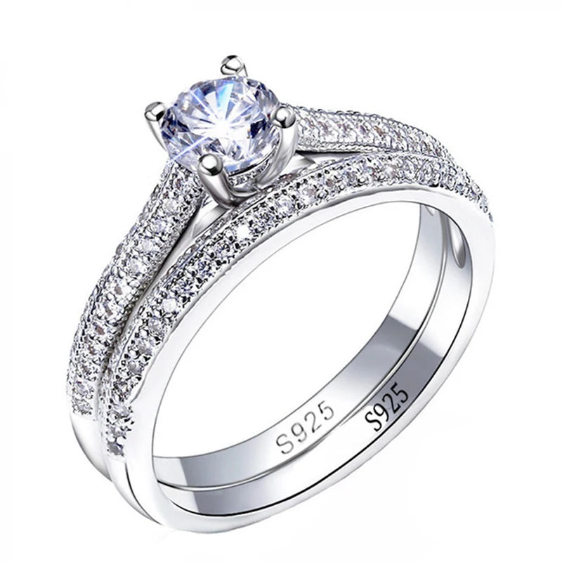 Vintage Halo 925 Sterling Silver Ring Set – Women’s Jewelry