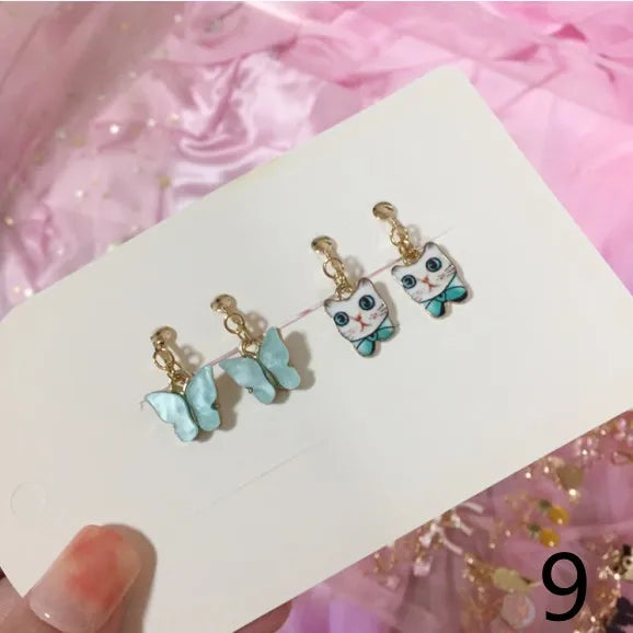 Adorable Cat & Butterfly Earrings Set for Girls