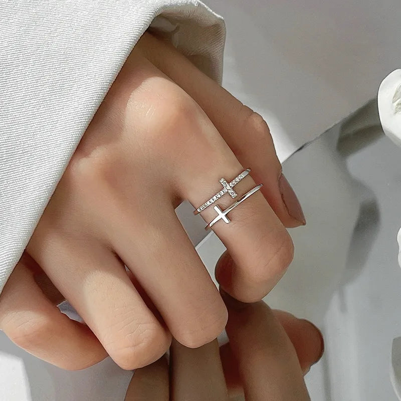 Double Layer Cross Open Ring – Adjustable Women’s Jewelry