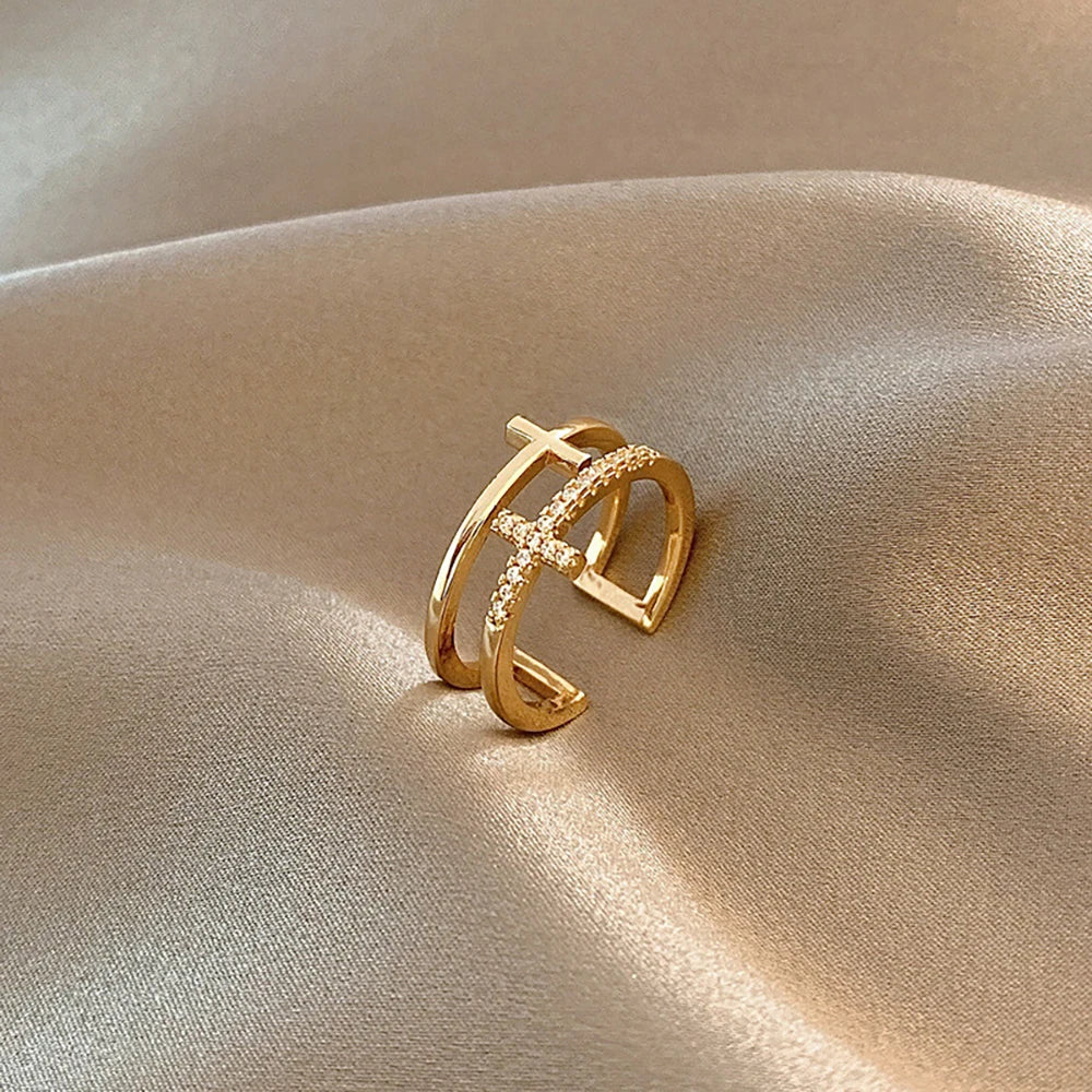 Double Layer Cross Open Ring – Adjustable Women’s Jewelry