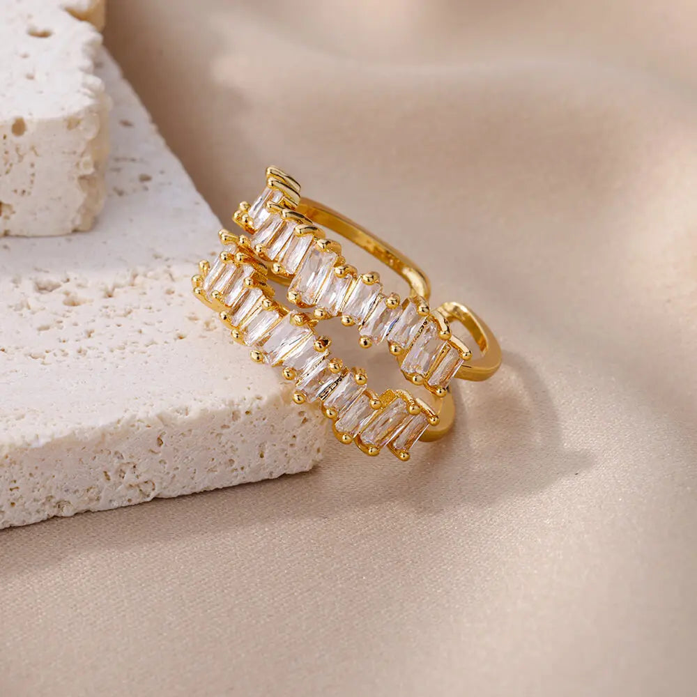 Double Layer Zircon Adjustable Ring – Gold Plated Jewelry