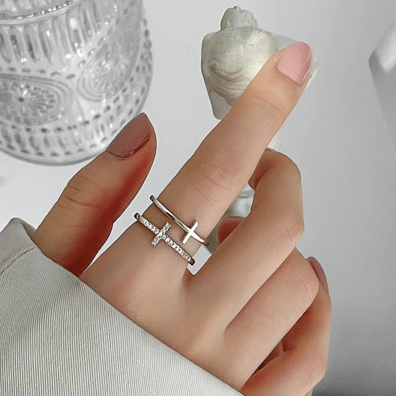 Double Layer Cross Open Ring – Adjustable Women’s Jewelry