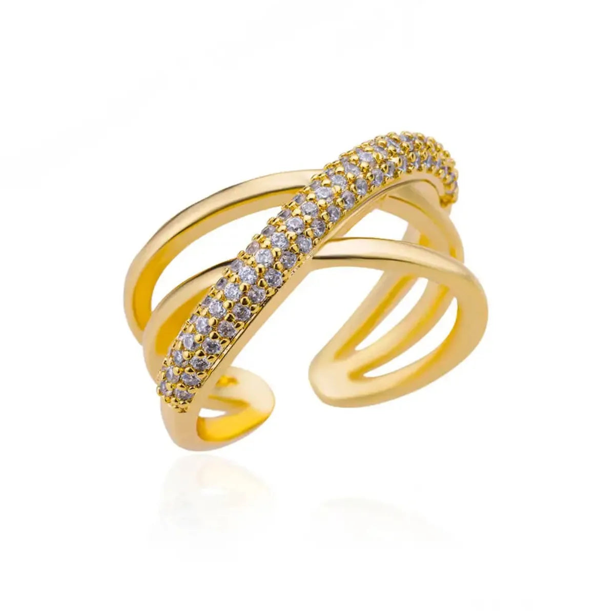 Gold Double Cross Zircon Ring – Women’s Luxury Jewelry