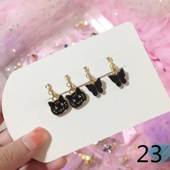 Adorable Cat & Butterfly Earrings Set for Girls